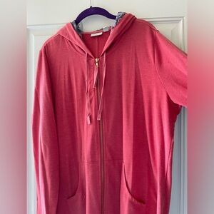 Logo by Lori.  1X zippered - hooded light sweatshirt.  Color is Peach.